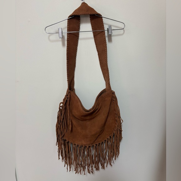 NWOT Urban Outfitters Silence + Noise Suede Fringe Hobo Sling Bag - Picture 2 of 16